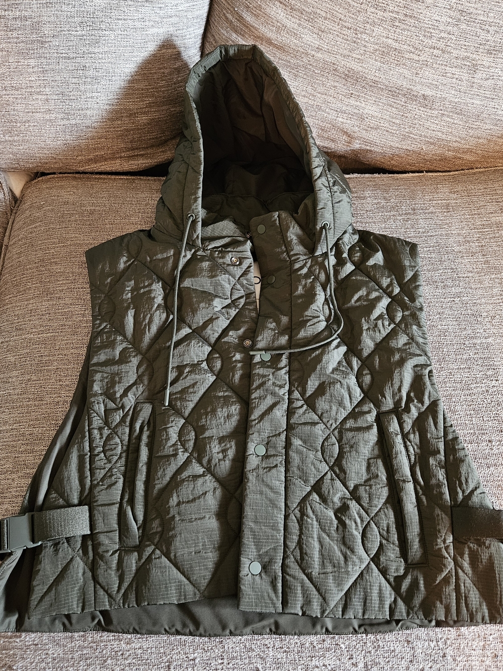 COS Olive Green Quilted Hooded Vest